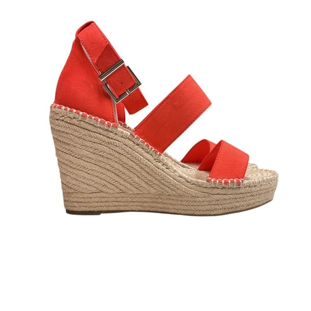 INC International Concepts Coral Red Platform Wedge Espadrille Sandals Size 7.5